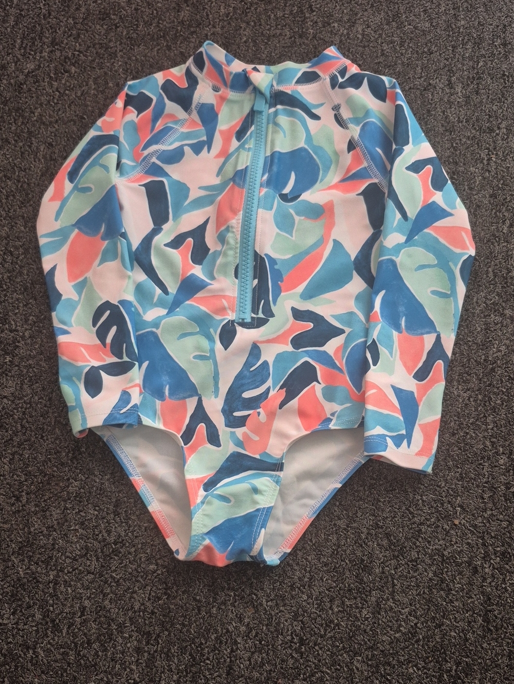 Old Navy Multicolor Tropical Leaf Rash Guard - Blue, Coral, Mint